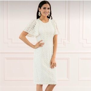 Rachel Parcell Cream Lace Midi Dress Flutter Sleeves M